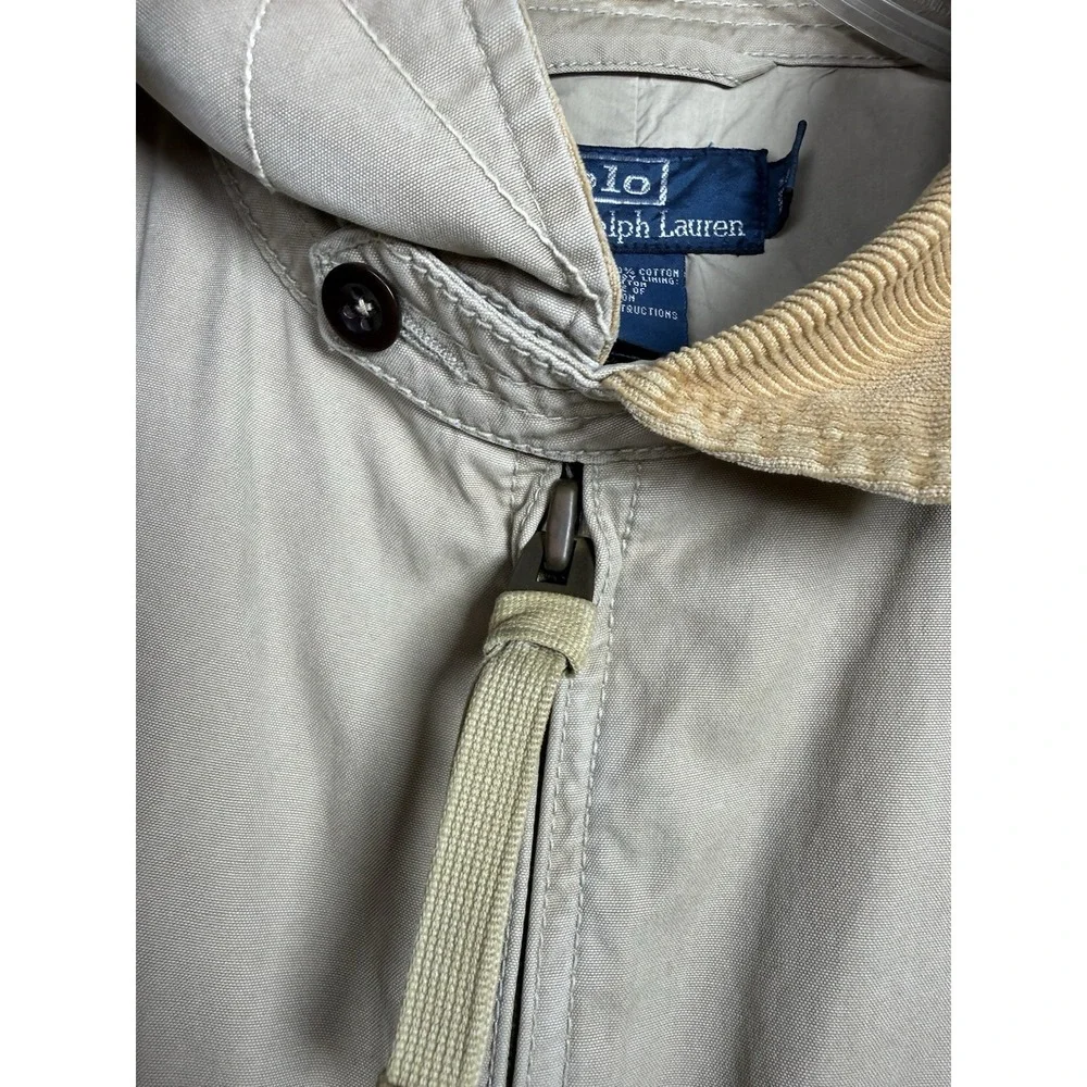 Vtg Polo Ralph Lauren Men L Khaki Field Jacket Corduroy Collar Military